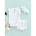 thumbnail image 4 of aturustex 3 Pcs Baby Casual Set Solid Color Sleeveless Romper + Elastic Waist Shorts + Bow Headband Summer, 4 of 9