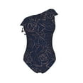 thumbnail image 4 of Yiaed Copper-Gold Gloss Outline Navy Dark Blue Print Women One Piece Swimsuits Tummy Control One Shoulder Bathing Suits Pattern Ruffle Swimwear-Medium, 4 of 8