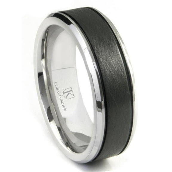 Andrea Jewelers Cobalt Xf Chrome Two Tone Di Seta Finish Wedding Band Ring With Grooves Sz 9.5