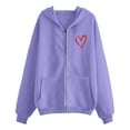 thumbnail image 4 of felworsd Women's Plus Size Zip-Up Hoodie - Long Sleeve Hooded Sweatshirt with Heart Print & Pockets, Casual Fashion for Fall Winter Purple, S, 4 of 4