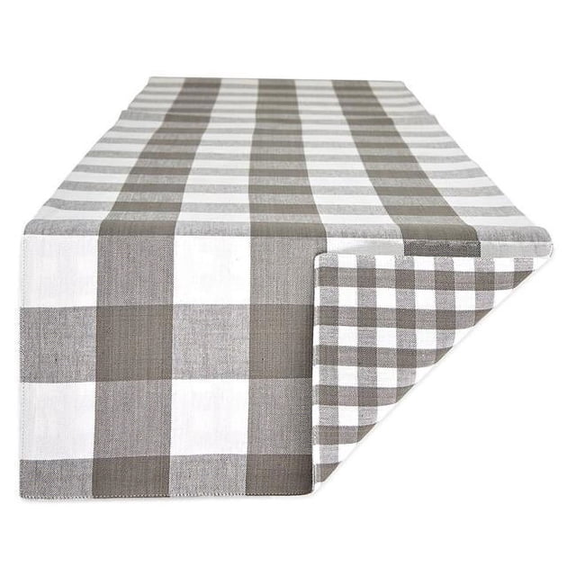 Design Imports Z02415 Chemin de Table Réversible à Carreaux Vichy et Buffle Gris et Blanc 14 x 108 Po
