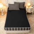 thumbnail image 4 of Manfei Vintage Plaid Zipper Queen Comforter Set with Fitted Sheet and 2 Pillowcases,Retro Grid Zipper Bedding Set,Gray Black,Black Reversible,4pcs, 4 of 8