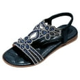 thumbnail image 1 of eczipvz Women Shoes Women's Rivet Rhinestone Pearl Flat Sandals Slip on Memory Foam Sandals Open Toe Slide Sandals,Blue, 1 of 5