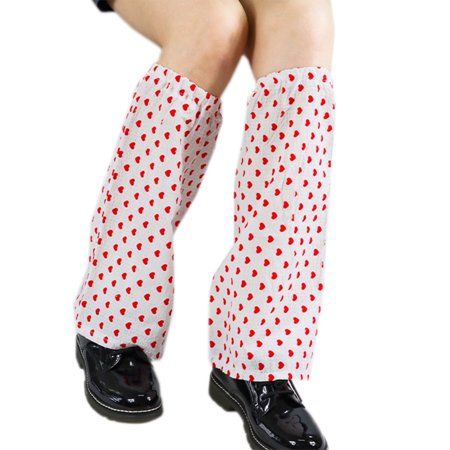 

BOOYOU Women Lolita Harajuku Baggy Leg Warmers Japanese Punk Sweet Red Love Heart Print Foot Covers Loose Knee High Socks