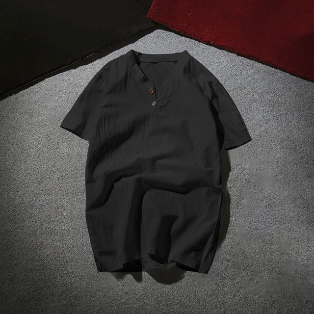 pstuiky camisetas para hombre, Camisa estilo vintage informal de color liso con cuello en V y manga corta para hombre ropa de hombre xxxxl