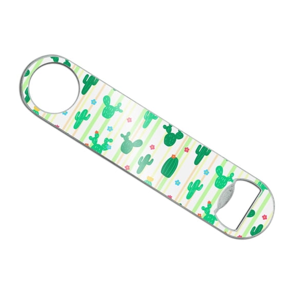 Cute Cactus with Flowers Pattern Stainless Steel Vinyl Covered Flat Bartender Speed Bar Bottle Opener