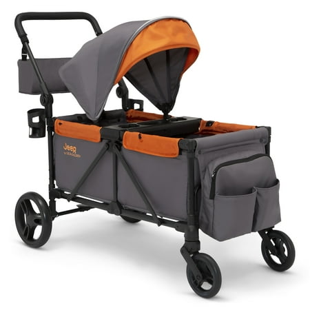 Jeep Sport All-Terrain Stroller Wagon by Delta Children - Includes Canopy  Parent Organizer  Adjustable Handlebar  Snack Tray & Cup Holders  Grey/Bonfire
