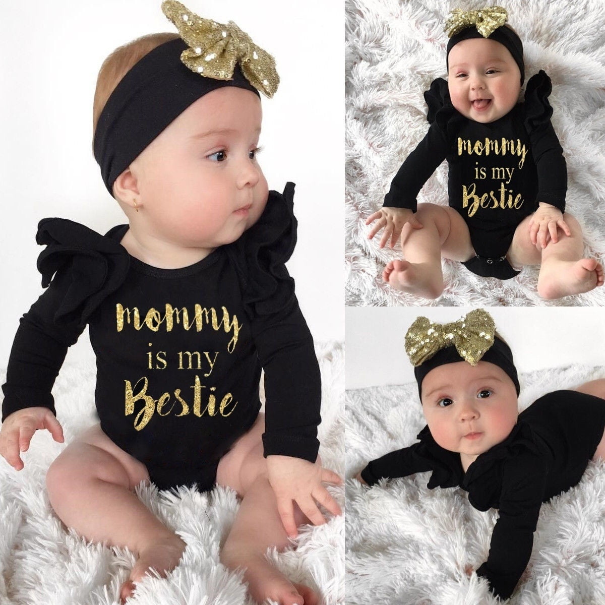 Newborn Baby Girls Clothes Floral “Mommy is My Bestie” Bodysuit 