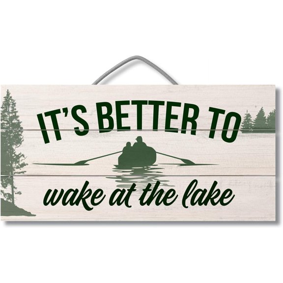 New Wood Sign 8x12 Inch Door Sign Wake At The Lake Hanging Wooden Wall Sign Home Garden Yard Signs Plaque