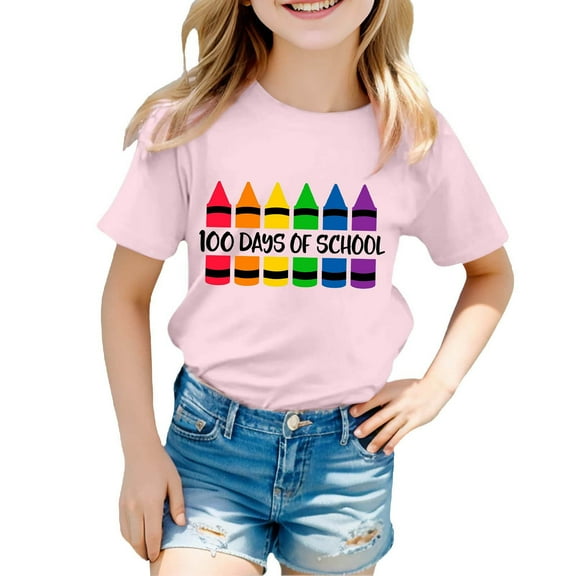 Kids 100 Days of School Shirt Kids Funny Print Crewneck Short Sleeve Girls Shirts School Days Shirt for Kids Boys Girls 4T