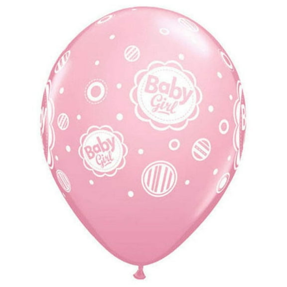 11 inch Qualatex Baby Girl Dots - Pink Latex Balloons (50 Pack) - Party Supplies Decorations