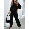 thumbnail image 4 of Women'S Two-Piece Suit Round Neck Basic Top Wide-Leg Pants Suit Black M, 4 of 9