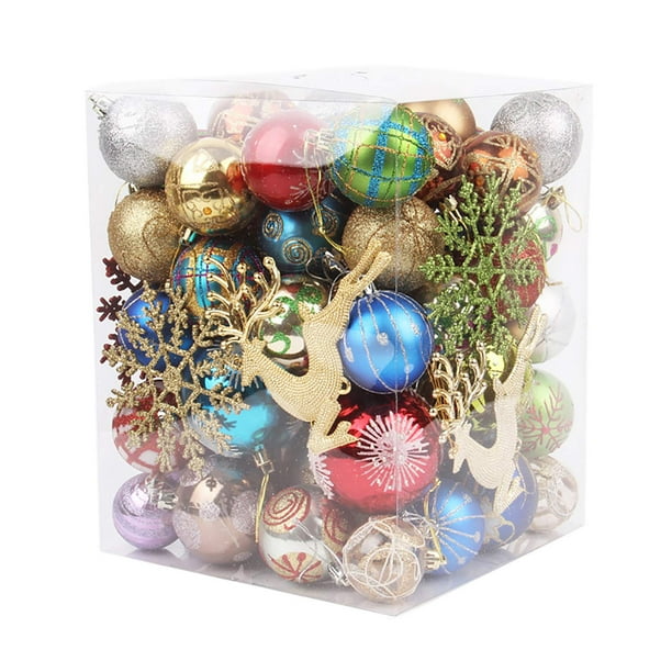 60-70 PCS Juego de adornos de bolas de Navidad para decoraciones de árboles de Navidad de Navidad Tema Surtido Adornos de bolas de Navidad inastillables Decoración festiva colgante de fiesta Adepaton FLD-3800
