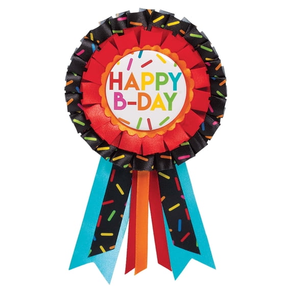 Happy B-Day Ribbon Button, 1ct