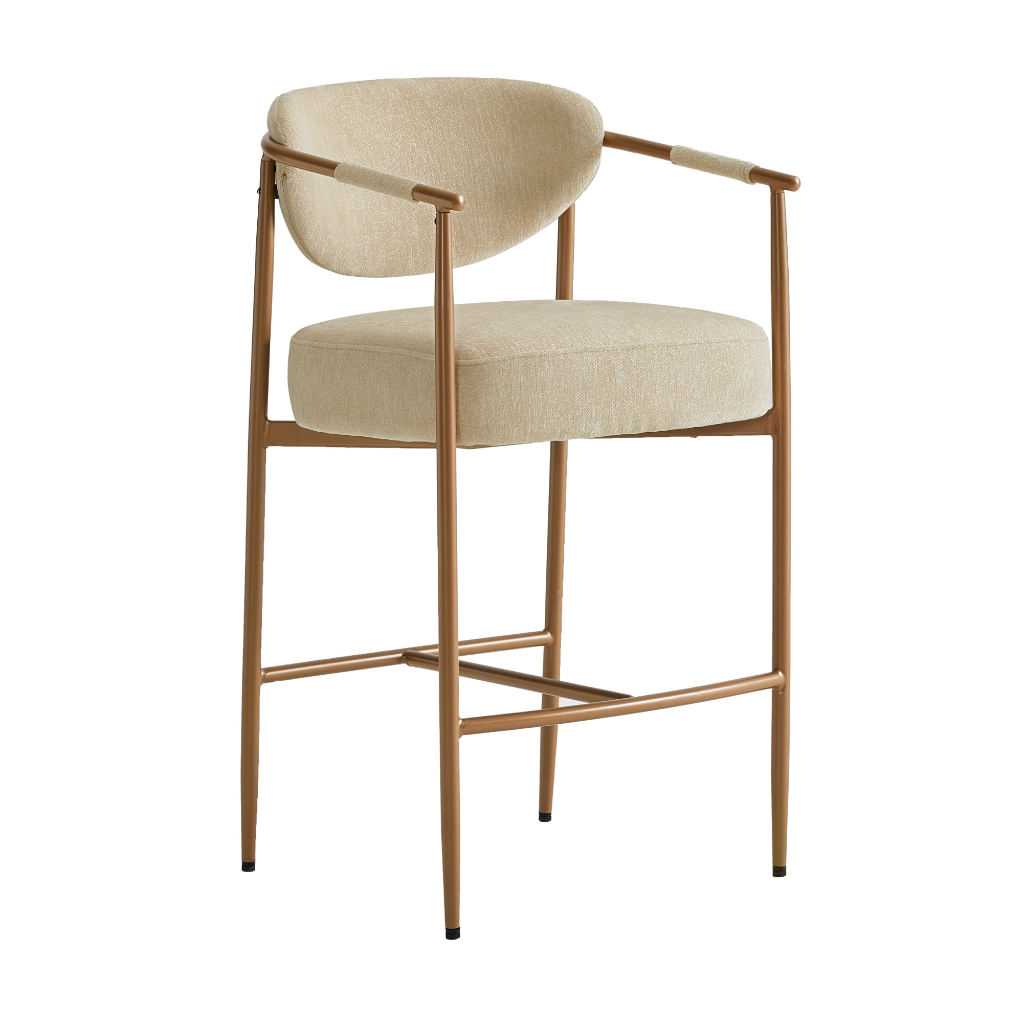 Spruce & Spring Modern Counter Bar Stool with Woven Strap Arms & Gold Metal Frame Set of 2, Oatmeal with Gold Frame