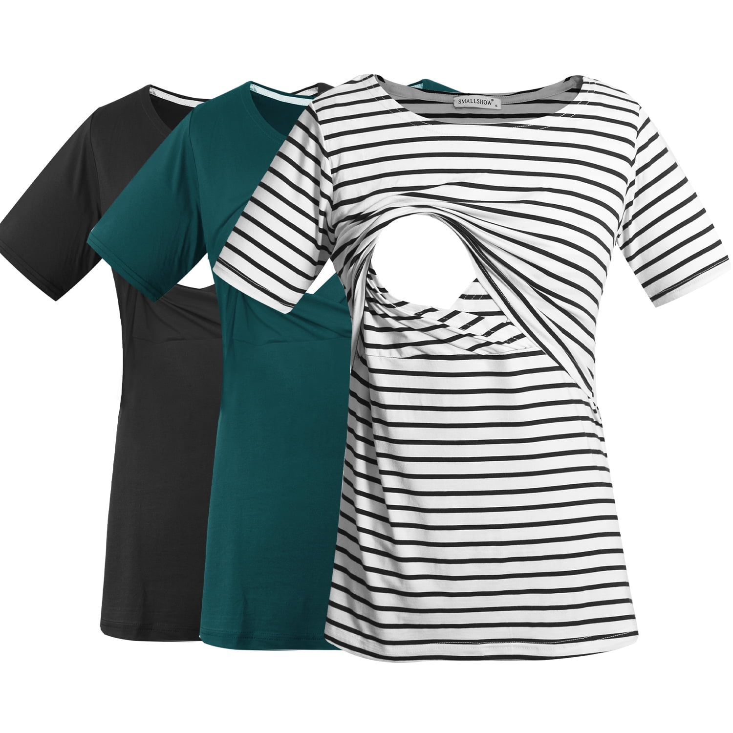 Fashion Women's Maternity Nursing T-Shirt Short Sleeve Breastfeeding Tops 3 Pack 