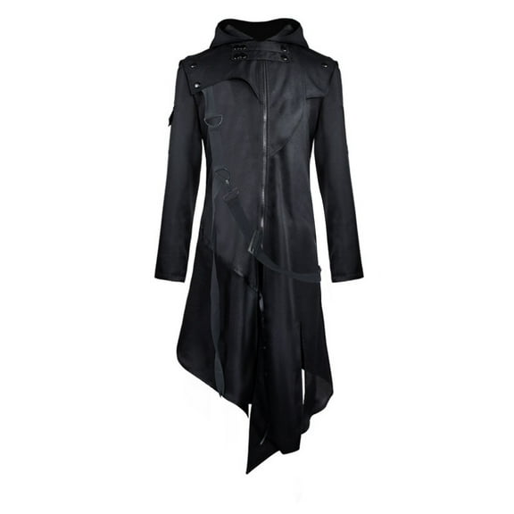 AOOCHASLIY Clothes Men Halloween Retro Steam Punk Gothic Cape Jacket Long Sleeve With Metal Button Long Trench Coat for Home Casual Work Play