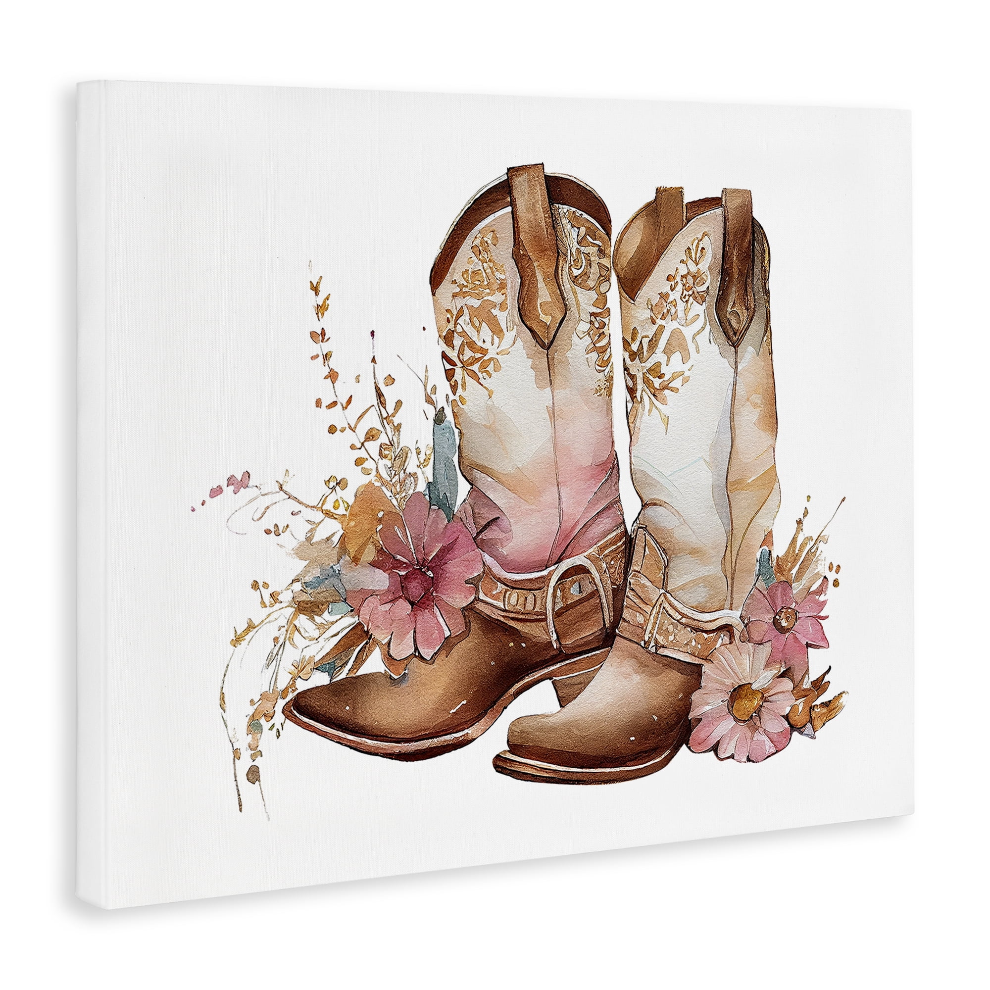 Stupell Industries Blooming Cowboy Boots Plants & Flowers Painting Wrapped Canvas Art Print Wall Art, 30 x 24