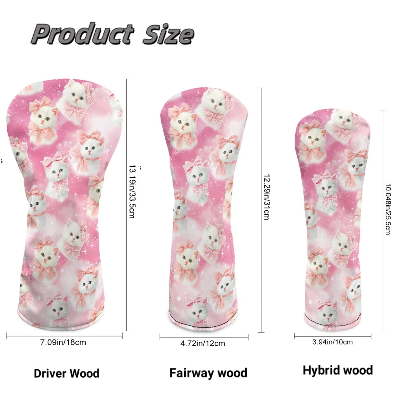 Uorisanigo Cute Cat Golf Club Head Cover Driver Cover Fariway Wood Headcover Hybrid Head Covers, 3 PCS Golf Accessories Headcovers for Club Protective, Elastic & Friction Resistant
