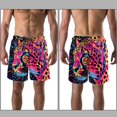 Man Beach Shorts, Neon Rainbow Leopard Swim Trunks Elastic Swimsuit