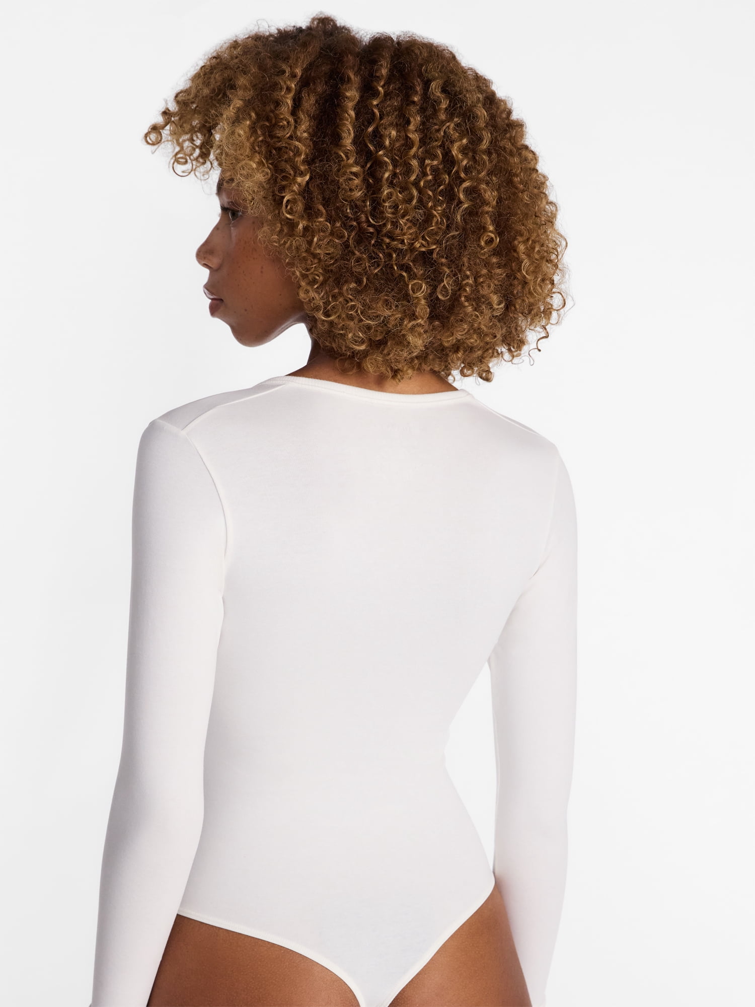 No Boundaries Cotton Stretch Jersey Henley Bodysuit with Long Sleeves, Women's XS-XXXL