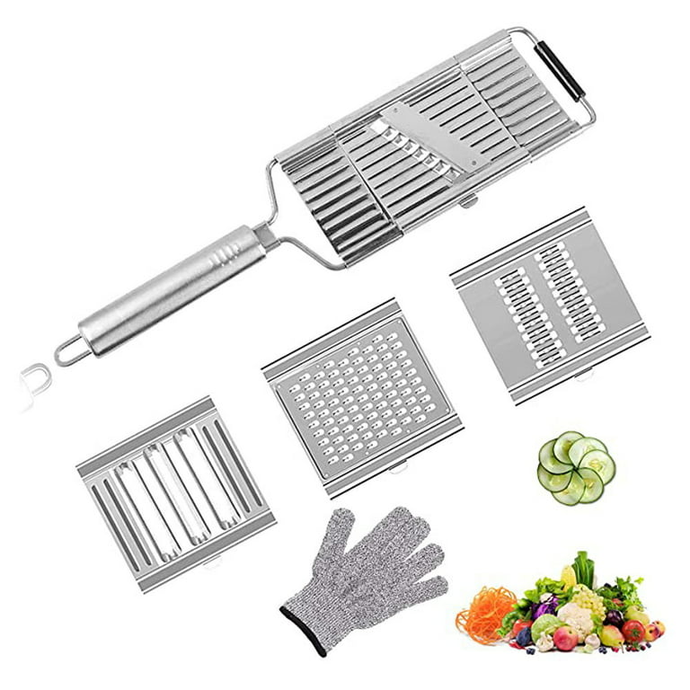 Long Handle Hand Chopper Grater with Detachable Blade& Gloves  Multifunctional Stainless Steel Vegetable Cutter Manual Vegetable Slicer  Kitchen Tool 
