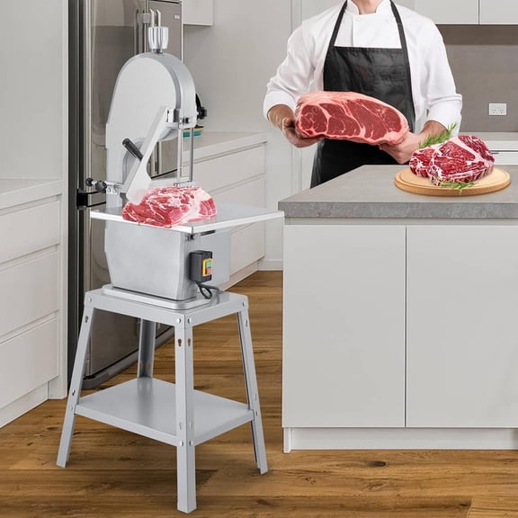 Electric Bone Saw Machine, 1500W/1100W Stainless Vertical Cutter, 19.3" x 15" Table Saw, 0.16-7.9 Inch Cutting Thickness, Meat Cutter Machine with 5 Saw Blades for Chicken Fish Beef
