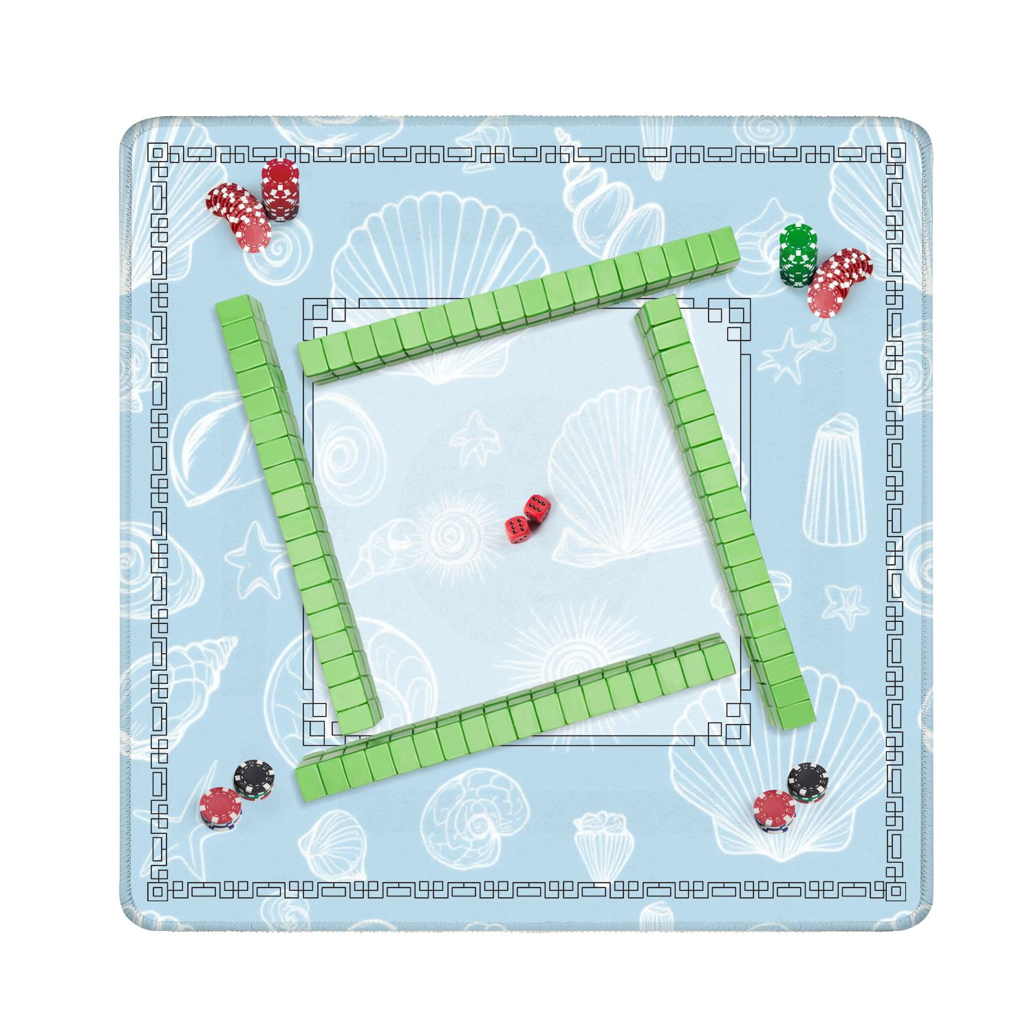 Mahjong Mat 31.5" x 31.5" Seamless Light Blue Seashell Starfish Non-Slip Noise Reduction American Mahjong Tiles Table Cover for Dominoes Poker Card Board Games Gift