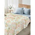 thumbnail image 4 of Beige Flowers King Size Flat Sheet, Wrinkleproof & Fadeproof Cooling Flat Bed Sheet Only, Farmhouse Botanical Floral Green Leaves Breathable Soft Bedding Top Sheets 105 x 98 Inches, 4 of 8