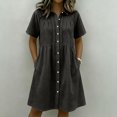 thumbnail image 2 of Womens Gingham Shirt Dress Collared Short Sleeve Relaxed Fit Casual Summer Dresses Comfy Everyday Midi Shirt Dresses Black L, 2 of 5