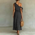 thumbnail image 4 of JULMCOMO Summer Dresses for Women Polka Dot One Shoulder Casual A Line Flowy Maxi Dresses Tie Strap Beach Vacation Sundresses Black XL, 4 of 6