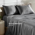 thumbnail image 6 of Bare Home Luxury Poly Satin Sheet Set for Hair and Skin, 15” Deep Pockets, California King, Gray, 6 of 10
