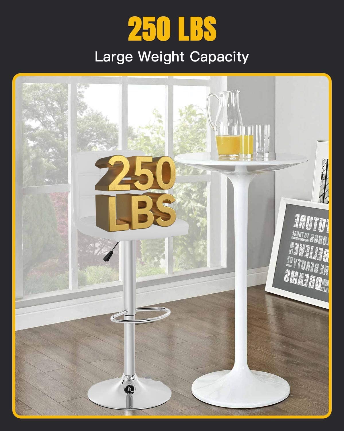 BestOffice Modern Swivel PU Leather Barstool with Hydraulic Height Adjustment, White (Set of 2)