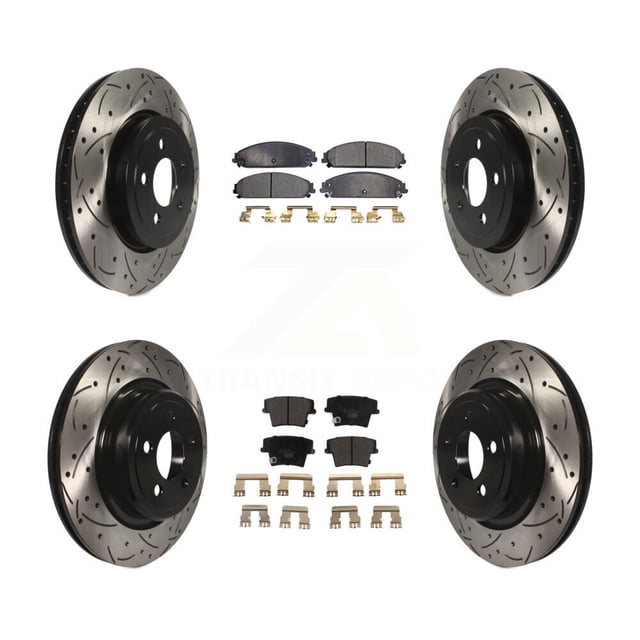 Transit Auto Front Rear Coated Drilled Slotted Disc Brake Rotors and Ceramic Pads Kit for Car Dodge Charger with Police Package KDT-100257