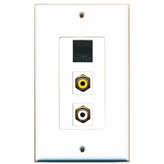 RiteAV - 1 Port RCA White and 1 Port RCA Yellow and 1 Port Cat5e Ethernet Black Decorative Wall Plate Decorative