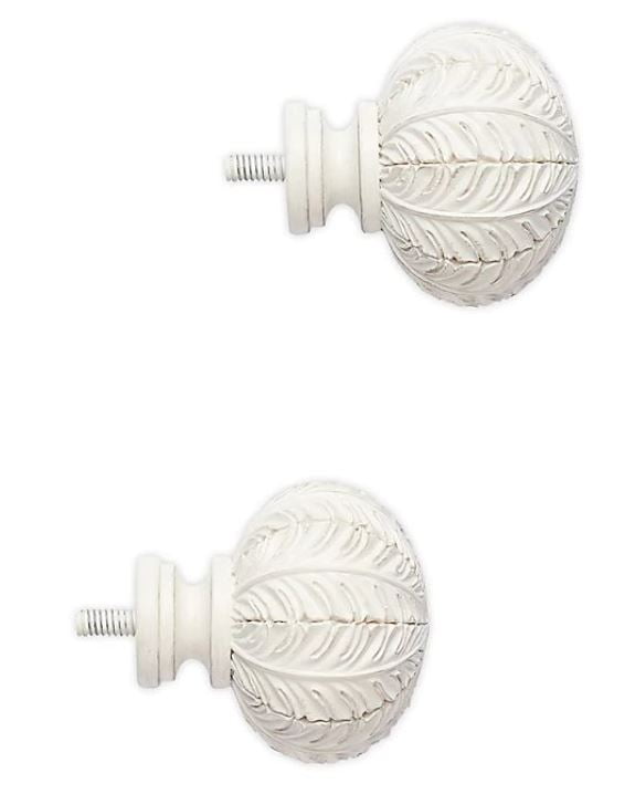 Cambria Classic Leaf Finials in Satin White (Set of 2)