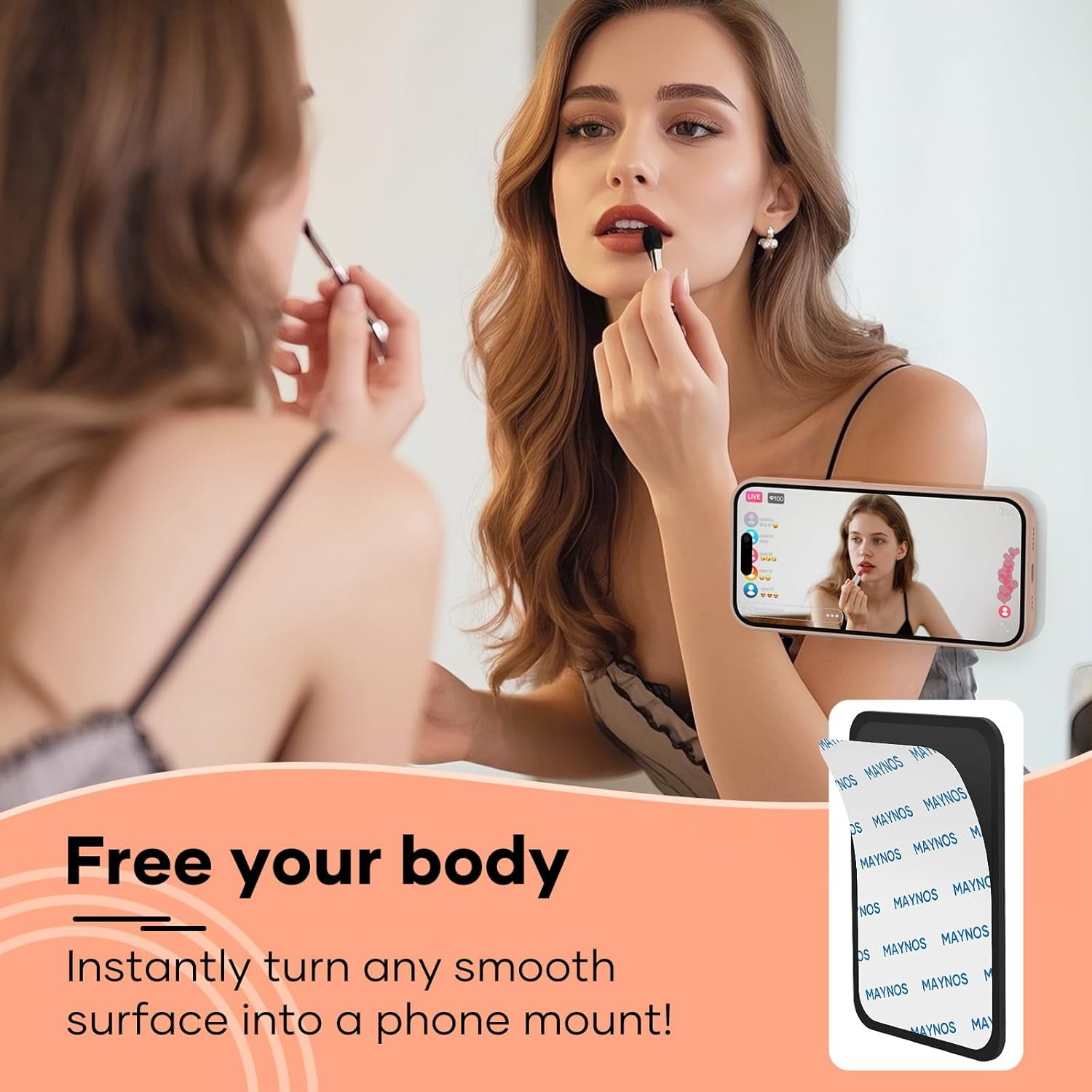 MKEUDQ-Silicone Phone Sticky Grip, Suction Phone Case Mount for iPhone and Android, Hands-Free Sticky Cell Phone Grip, Mobile Fidget Mirror Holder for Selfies and Videos