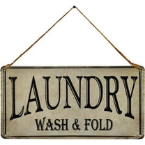 Laundry Wash Fold Vintage Metal Sign Hanging Novelty Sign Farmhouse Wall Decor for Laundry Room with Jute Rope 5X10Inch