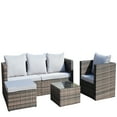 thumbnail image 4 of 4-Piece Outdoor Garden Patio Furniture PE Rattan Wicker Cushioned Sofa Sets and Coffee Table, Patio Furniture Set;Outdoor Couch (Grey), 4 of 12