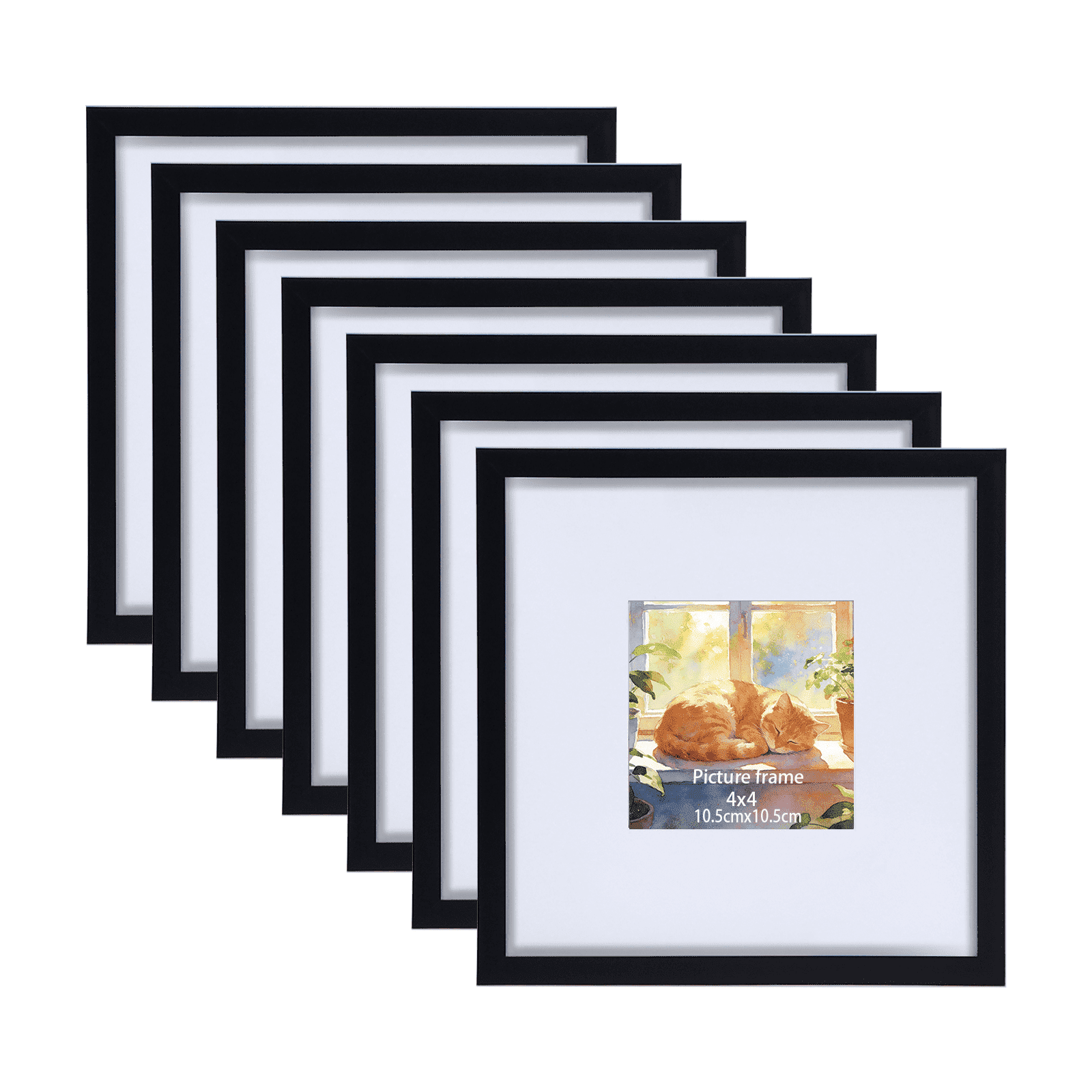 7 Pack 8x8 Black Picture Frame - 4x4 Photo Openings