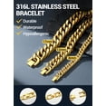 thumbnail image 6 of PROSTEEL Men Stainless Steel 17mm Cuban Chain Bracelets Chunky Franco Gold Plated Chain Bracelet 9 inch Chains Jewelry Birthday Valentine Graduation Father Day Gifts, 6 of 9