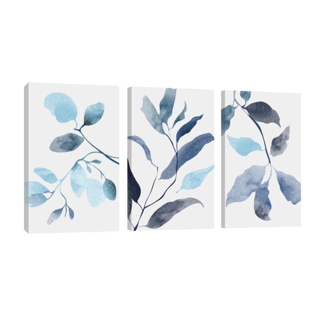 Cuadro Decorativo Canvas Revolution Set De 3 Cuadros 25x38 cm Vertical Hojas Azul Pastel