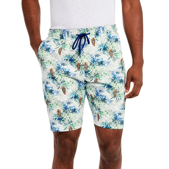 Tallia Men's Cotton/Spandex Jungle Tiger Slim Fit Drawstring Shorts Teal-2XL