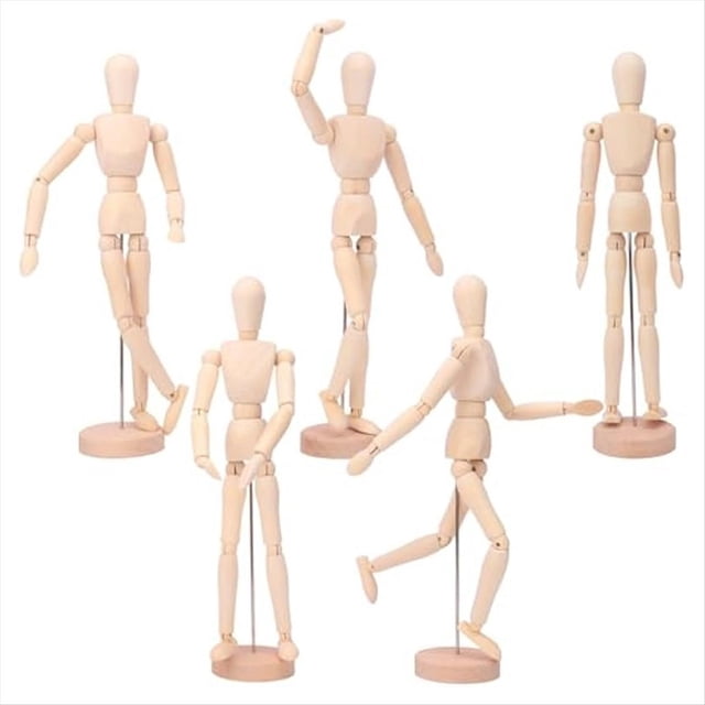 Paquete de 5 Modelos de Figuras de Arte: Maniquí de Madera de 12 Pulgadas, Maniquí de Dibujo Flexible para Dibujar, Pintar y Diseñar Figuras Articuladas
