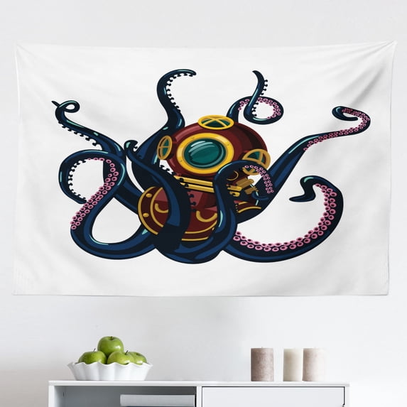 Vintage Nautical Tattoo Tapestry, Ombre Anchor with Vivid Tones, Fabric Wall Hanging Decor for Bedroom Living Room Dorm, 2 Sizes, Multicolor, by Ambesonne