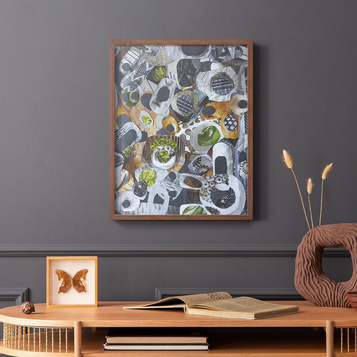 Big Sur Stones and Kelp Framed Print in Brown Solid Wood Framed Print No Nail Hanging