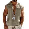 thumbnail image 2 of LWITHSZG Tank Tops Men Cotton Linen Hooded Workout Tops Summer Beach Vacation Hoodies Casual Breathable Cap Sleeve Muscle Shirts S-XXL, 2 of 3