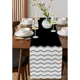 thumbnail image 2 of Black Grey Burlap Cotton Table Runner 13x90 Inches Long, Geometric Chevron Print Wavy Striped White Farmhouse Table Runners, Outdoor Dining Tablecloths Decor for Baby Shower/Party/Wedding, 2 of 6