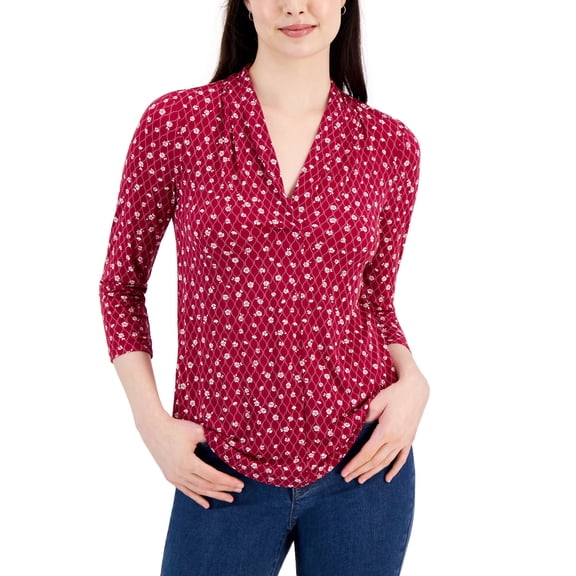 Women's Printed Pleated V-Neck Knit Top Berry Freeze Combo XXL