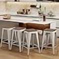 thumbnail image 3 of Alunaune 26" Metal Bar Stools Set of 4 Industrial Backless Counter Height Barstools Stackable Kitchen Patio Stool Wood Top-White, 3 of 4
